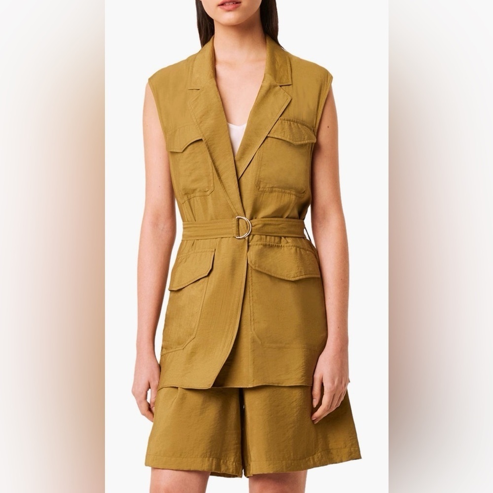 NWOT French Connection Brekhna Drape Belted Safari Jacket In Lizard Green Size 6